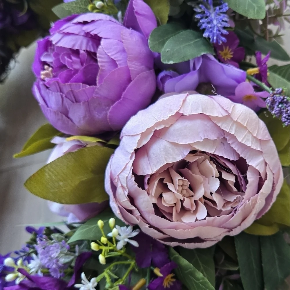 Handmade Purple Floral Wreath with Bow Summer/ Everyday Wreath